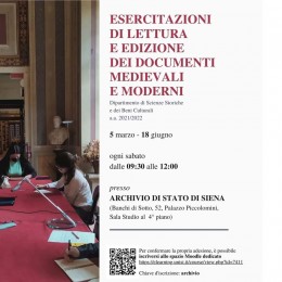 Siena, 5 marzo - 18 giugno 2022 | Lettura ed edizione di documenti medievali e moderni presso l’AdS di Siena