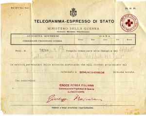 Telegramma della Croce Rossa. ASCS, Miscellanea documenti storici demaniali, 1916