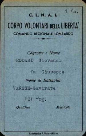 La scheda della Commissione Lombardia intestata al partigiano Gianni Rodari