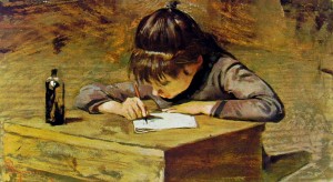 Telemaco Signorini, Bambina che scrive. Olio su tavola (senza data)