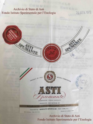 Nell&#039;immagine, l&#039;etichetta per il commercio negli Stati Uniti d&#039;America di Asti Spumante prodotto a Castagnole Lanze.